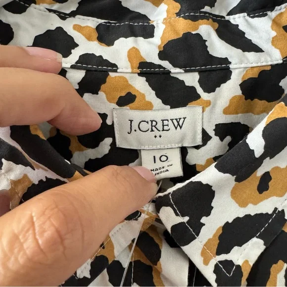 J.Crew Factory Leopard Print Tie Waist Shirt Dress Cotton Poplin Size 10 NEW - Picture 6 of 12